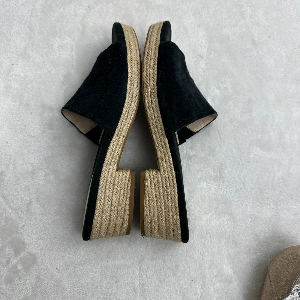 Cole Haan‎ Womens Black Suede Espadrille Wedge Slide Sandals Size 8.5 B